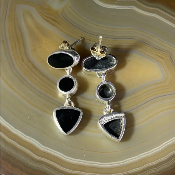 Sterling Silver Three-Stone Black Onyx Drop Earrings - Picture 3 of 3